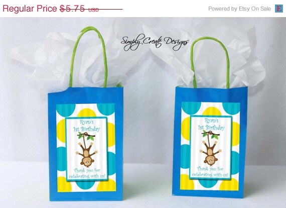 SALE Mod Monkey Party Favor Tag Baby Shower DIGITAL FILE 4x6 Jpeg Digital File Personalized Il_570xn