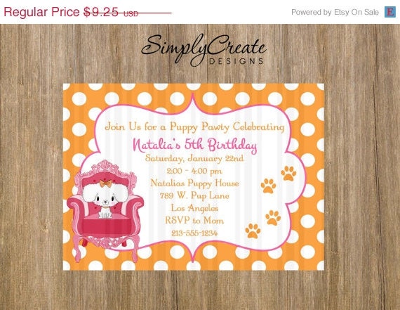 SALE Puppy Party Invite Puppy Invitation 5x7 Jpeg DIGITAL File Il_570xn