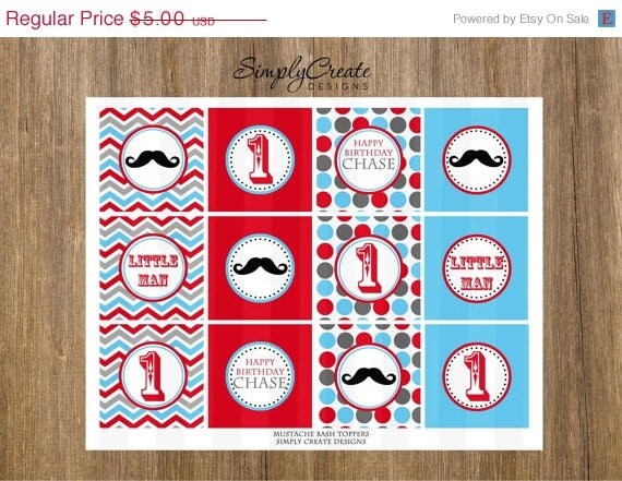 SALE Mustache Cupcake Toppers Little Man DIGITAL File 8.5x11 JPEG File Personalized Il_570xn