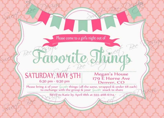 Favorite Things Party Invitation Custom Printable