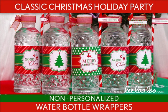 Classic Christmas Holiday Party Water Bottle Wrappers & Bonus: Straw Flags NonPersonalized Printable // Classic Christmas - H2Nd Il_570xn