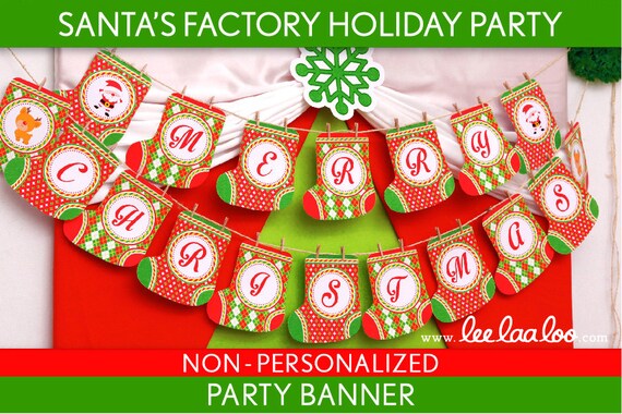 Santa’s Factory Holiday Party Banner (Happy Halloween) NonPersonalized Printable // Santa’s Factory - H3Nh Il_570xn