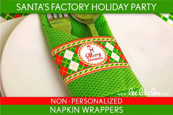Santa’s Factory Holiday Party - Napkin Wrappers & Bonus: Coordinating Paper NonPersonalized Printable // Santa’s Factory - H3Ne Il_570xn