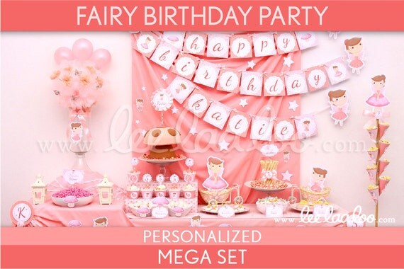 Fairy Birthday Party Package Collection Set Mega Personalized Printable // Pink Fairy - B3Pz2 Il_570xn