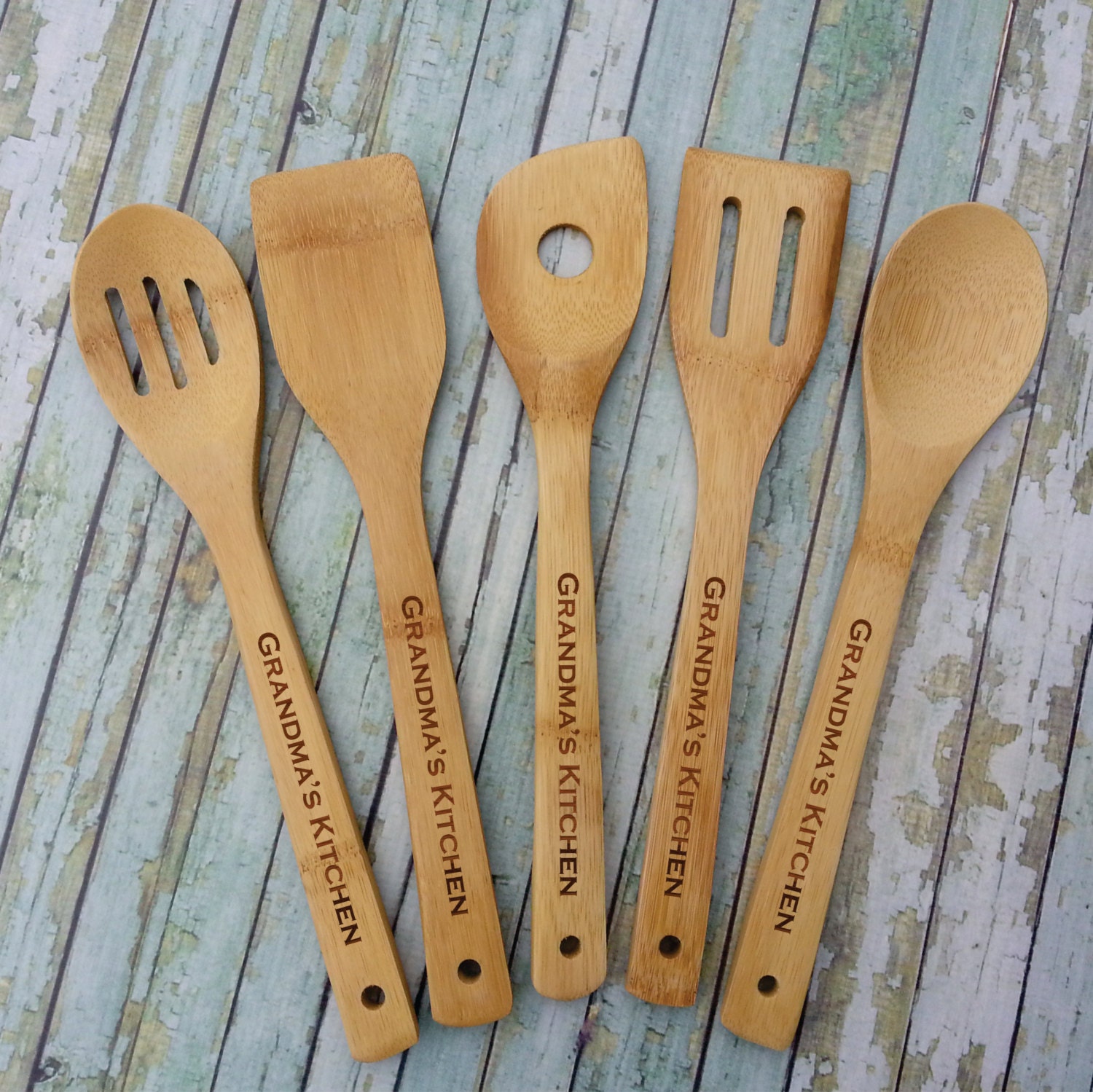 Personalized Spoons 5 Piece Laser Engraved Bamboo Utensil Set
