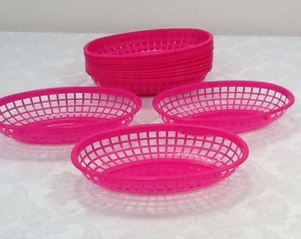 Pink Food Baskets, Set of 12, Food Trays, Hot Pink Basket Food Tray, Shower, Party, Picnic, Pink Party