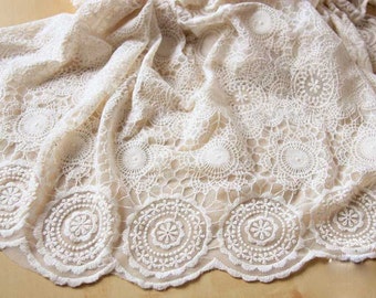 Ivory Alencon Lace Fabric Floral Wedding Lace Fabric by Lacebeauty