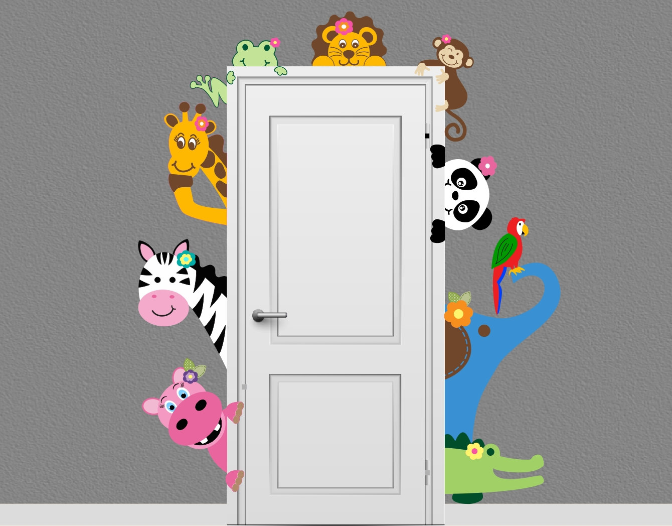 Jungle Safari Animal Decal Peeking Door Hugger Nursery Wall