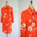 Vintage 1960s Dress / Red Floral / Tie Neck / Hawaiian / Large / XL