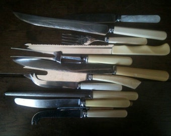 Vintage English mixed collection of serving cutlery flatware silverware circa 1950's / English Shop