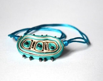 Textile necklace turquoise, fiber pendant blue, statement necklace - Textile jewelry OOAK ready to ship