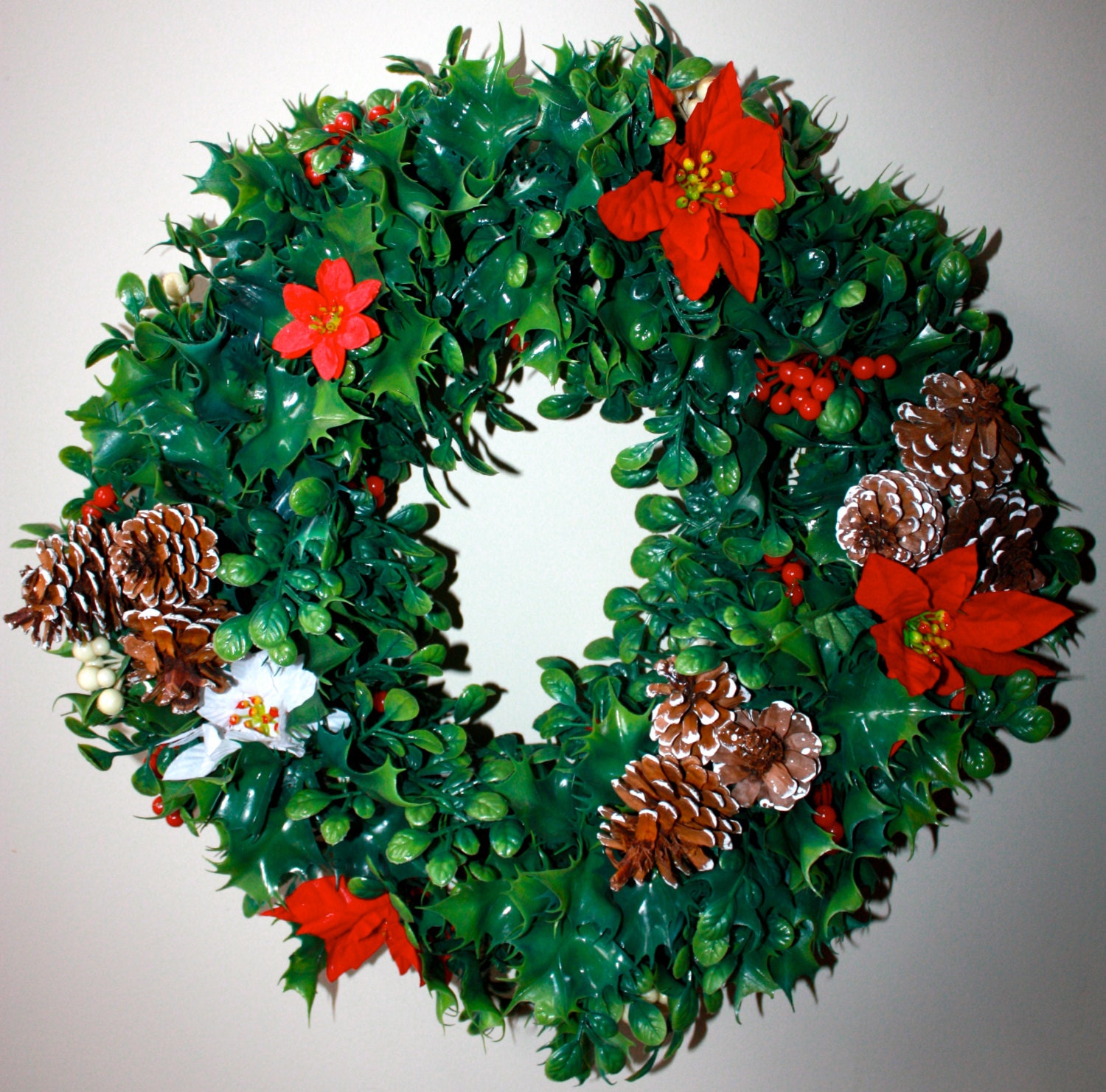 vintage christmas wreath with in plastic holly by vintage christmas wreath with in plastic holly by