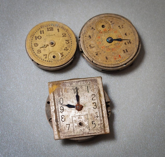 Set of 3 Antique pocket watch movements Swiss made mechanical