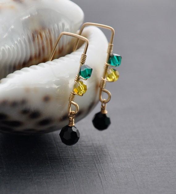 Jamaican Flag Earrings Green Yellow Black by GueGueCreations