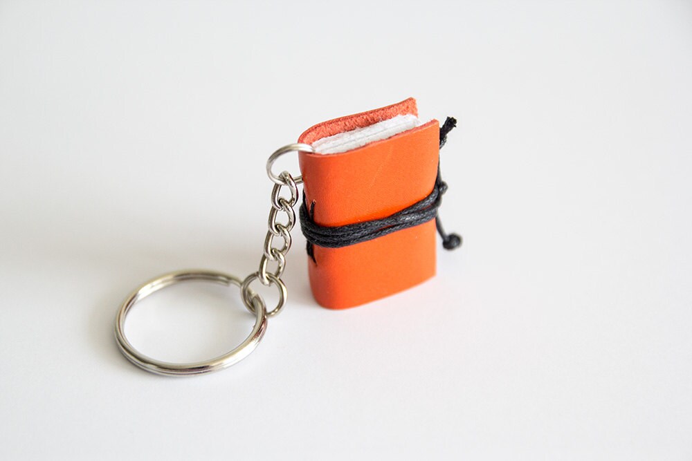 Mini book keychain key accessories leather by BrotherWorks on Etsy