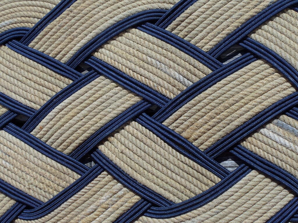 38 x 20 Rope Doormat Rug Natural and Navy Tightly Woven Recycled Rope