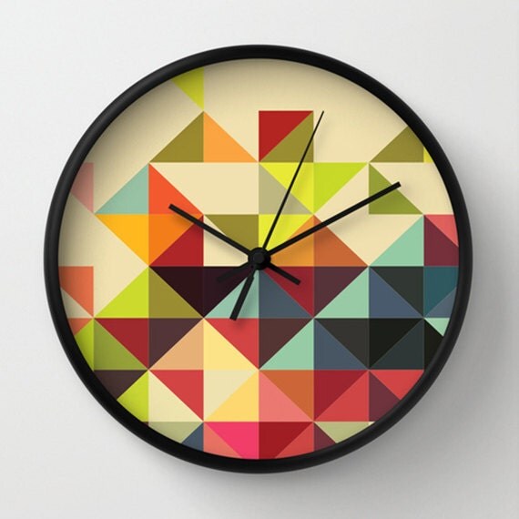 Triangles Wall clock Multicolor Triangles Retro Wall Clock