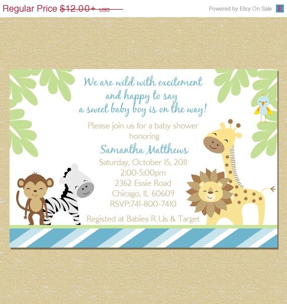 10% OFF SALE Blue Jungle Baby Shower Invitation - Boy Il_570xn
