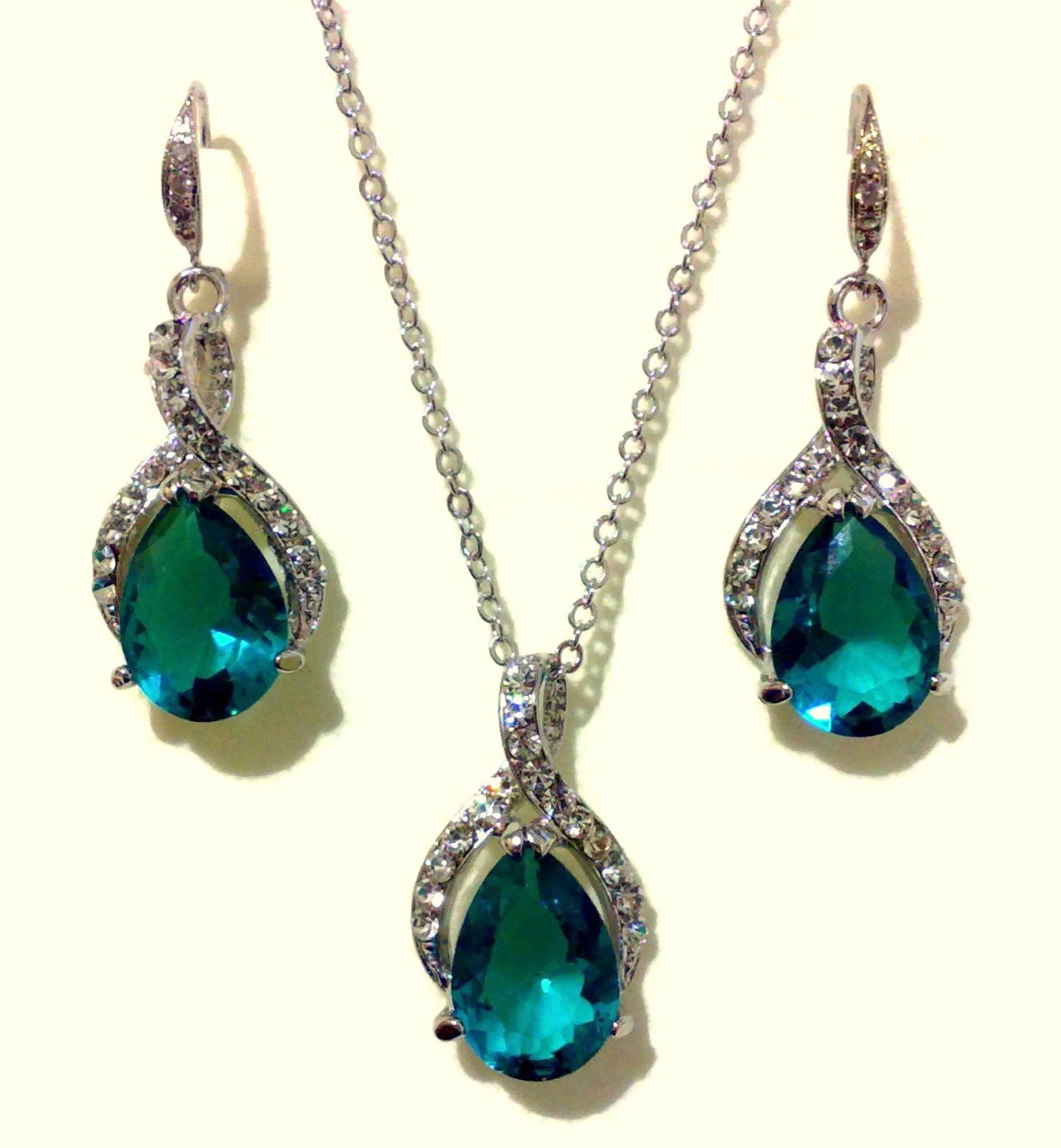 Teal Green Jewelry Set Bridesmaid Earrings Teardrop By Yjcouture