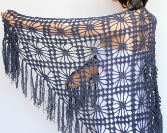 Crocheted Gray Wraps Shawl Diamonds Triangular Lace Crochet Shawl Women's Clothing Accessories Crochet Shawl
