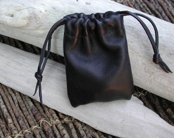 Leather Pouch Bag, Coin Pouch, Drawstring Pouch Bag, Black Bag