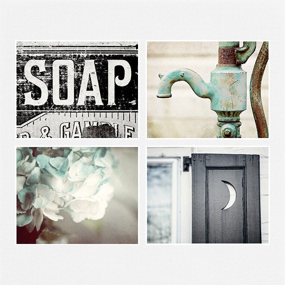 Rustic Bathroom Decor Set of 4 Prints Bathroom by LisaRussoFineArt