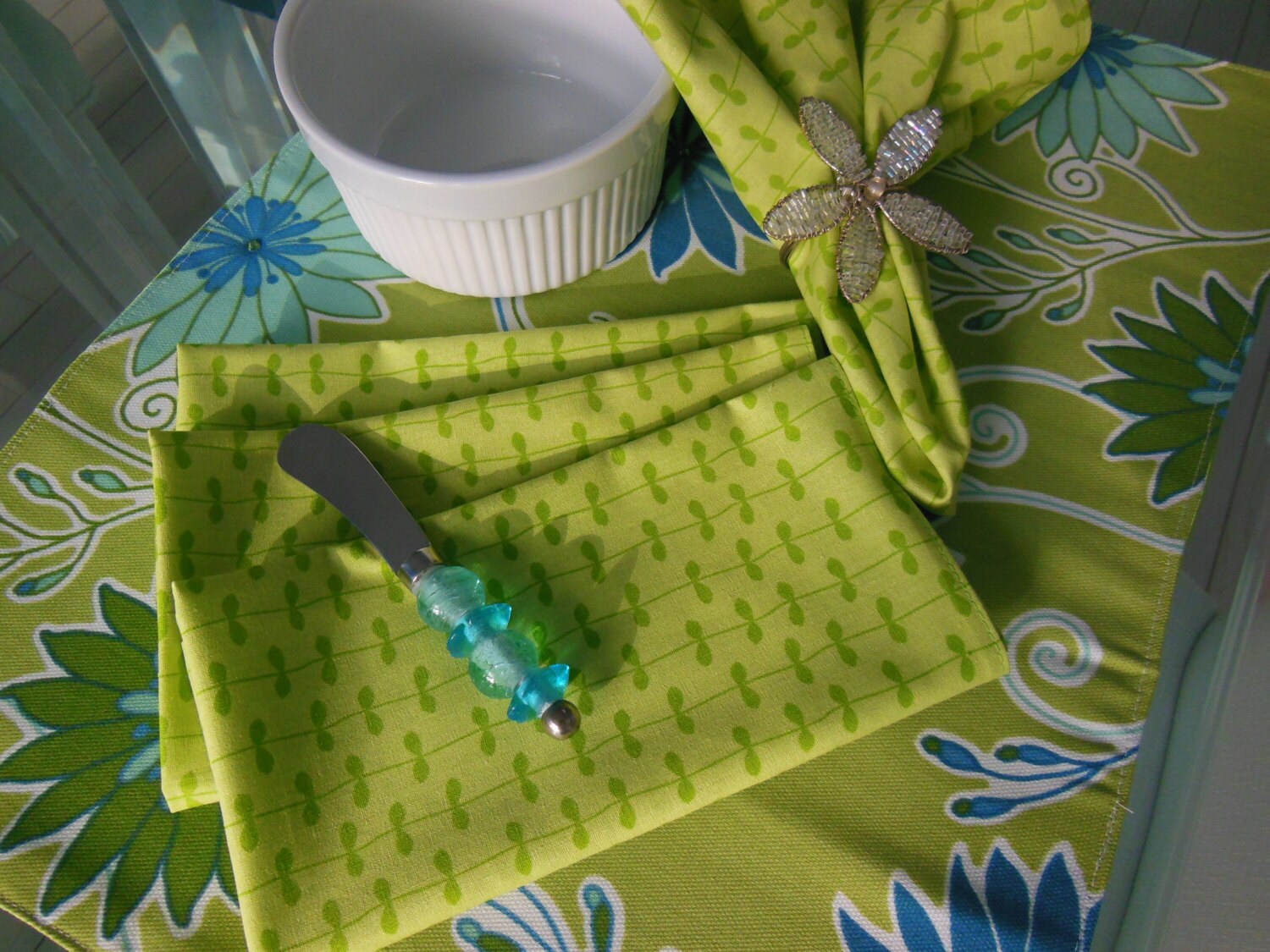 Green Cloth Napkins Leaf Napkins Striped Napkins Vine