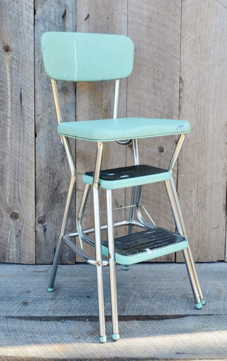 Aqua Cosco Step Stool Chair Vintage Kitchen Stool Fold Out