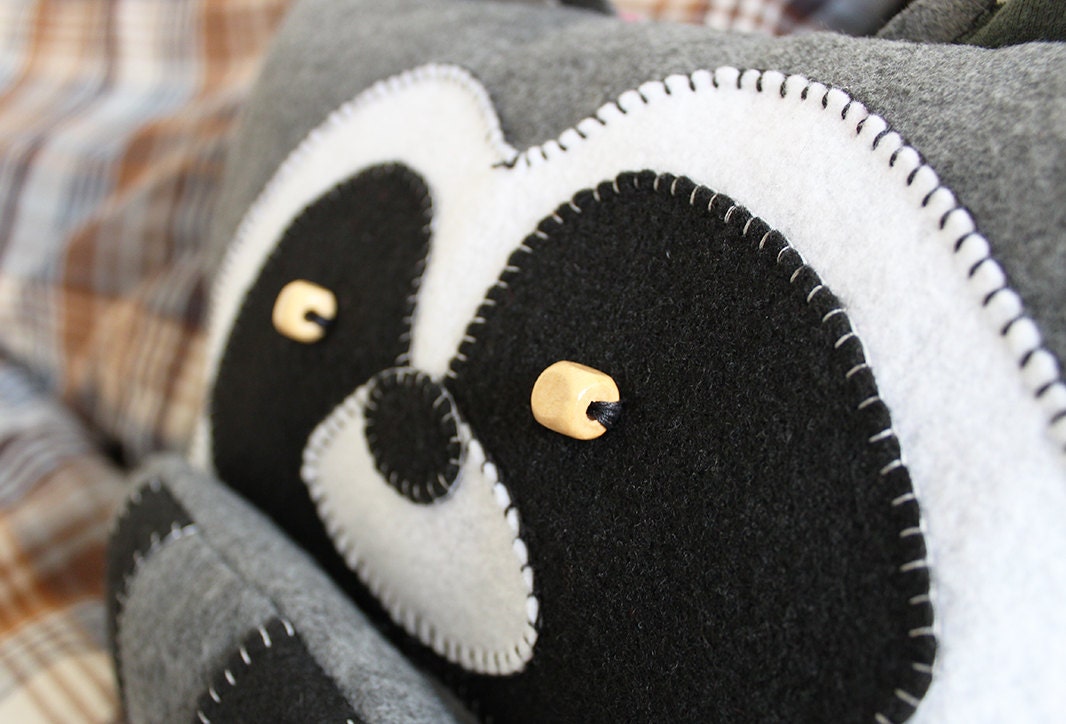 Handmade Raccoon Pillow with Tail by RoxyMakesThings on Etsy