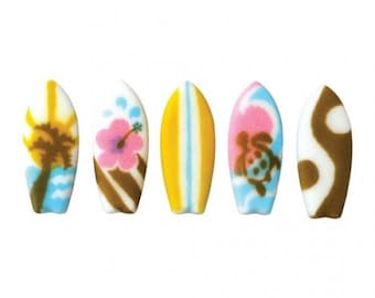 Surfboard Sugar Pieces / Edible / Cupcake Toppers / Cake / Decorations / Beach / Teen Beach