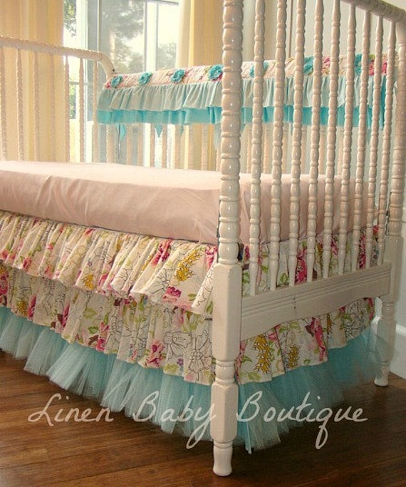 Princess Crib. Aqua Tulle Baby Bedding. Pieces Includes 3