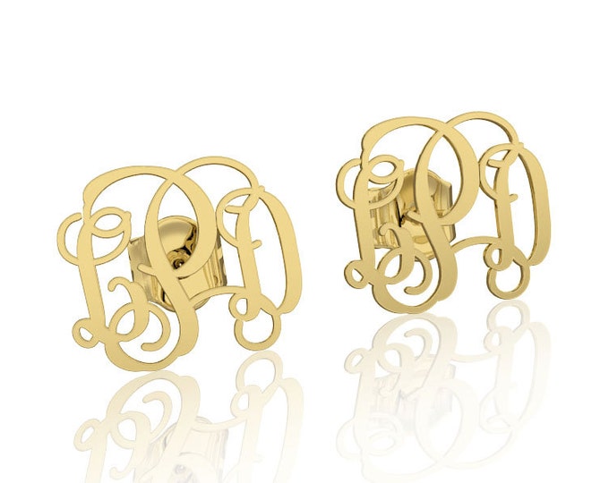 Gold Monogram earrings 14k Personalized Name Earrings, letter earrings initial earring, nameplate earring