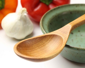 Small wooden spoon Cherry wood serving spoon for salsa and sauces