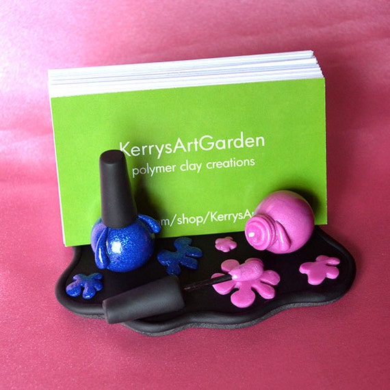 Pink & Blue Nail Polish Polymer Clay Business Card Holder