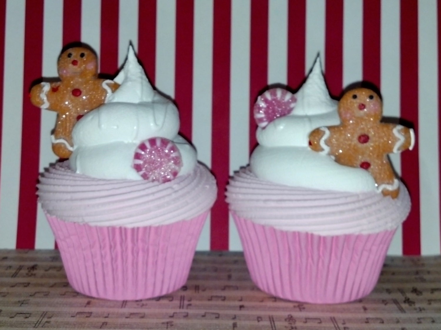 Pink Christmas Gingerbread Fake Cupcakes Photo Prop, Holiday Sweet Traditions Gingerbread Cupcake Decorations, Secret Santa Gifts, Displays