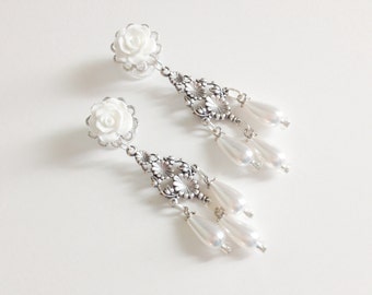 4mm 6g Bridal Dangle Plugs 4g White Wedding Gauges, 00g 0g Gauged Earrings Choose Color, 6mm 2g Ear Plugs Pearl Chandelier Plugs Piercing