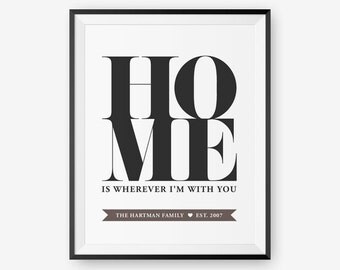 Personalized House Warming Gift, Home is Wherever I'm with You, Wedding Sign, Inspirations, Anniversary Gift