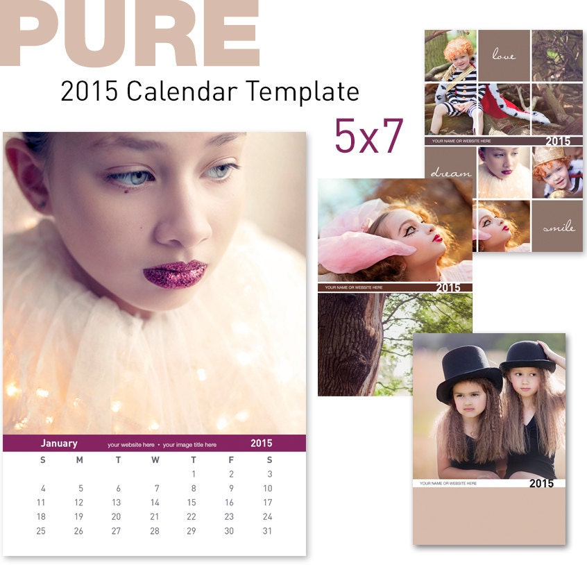 2015 CALENDAR TEMPLATE PURE 5x7 12 months plus 4 by evariccidesign
