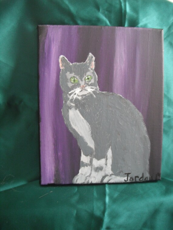 Items similar to Gray Cat original acrylic painting 8x10 canvas on Etsy