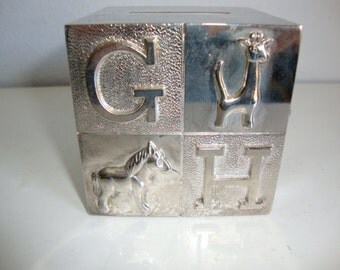 Coin Bank, ABC Bank, Silver Plated Child Bank