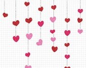 60% OFF SALE Dangling Pink Glitter Valentine's Day Clipart Hearts Digital Commercial Use Clip Art Instant Download Il_170x135