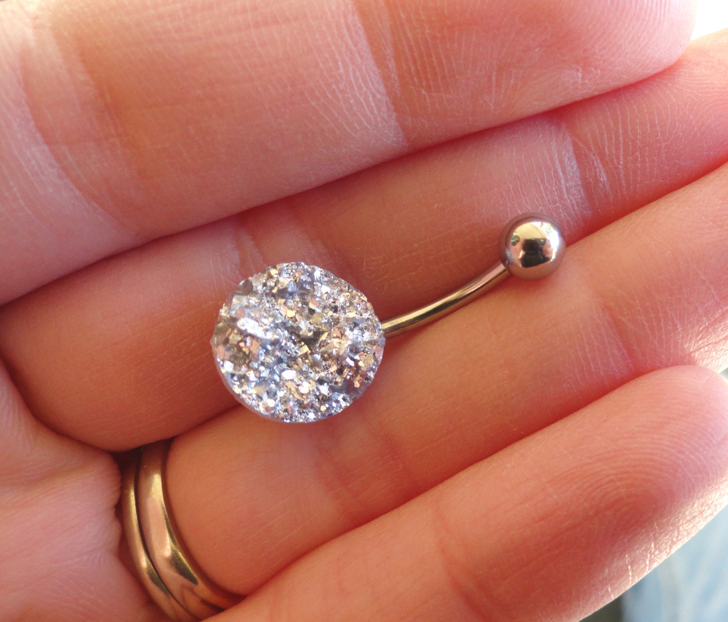 Iridescent Silver Druzy Belly Button Ring