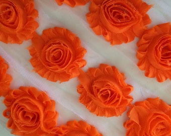 Orange Tangerine Shabby Rose Trim 2.5" Shabby Flowers Shabby Chiffon Flowers Solid Shabby Chic Trim Wholesale Rosette trim 6cm 1 yard #207
