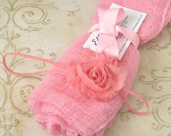 Newborn Wrap AND Headband Set, Cheesecloth Baby Wrap Shabby Headband Set, Newborn Photography Wrap, Photography Prop, Baby Wrap for Portrait