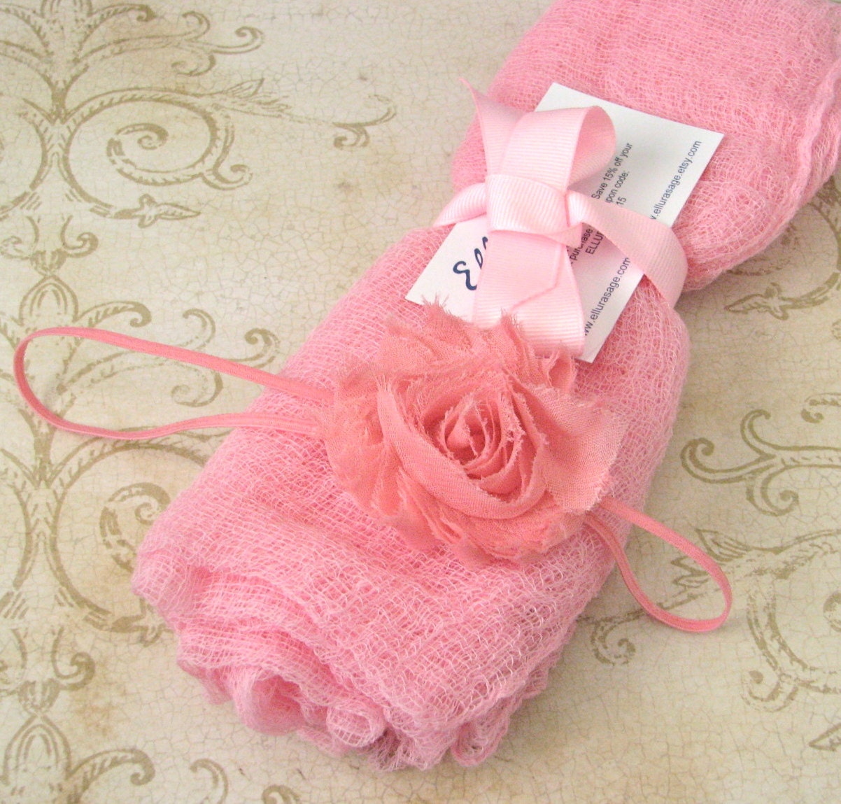 Newborn Wrap AND Headband Set Cheesecloth Baby Wrap Shabby