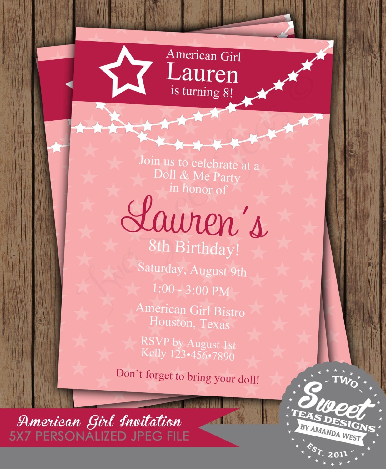 American Girl Doll Party Invitations 2