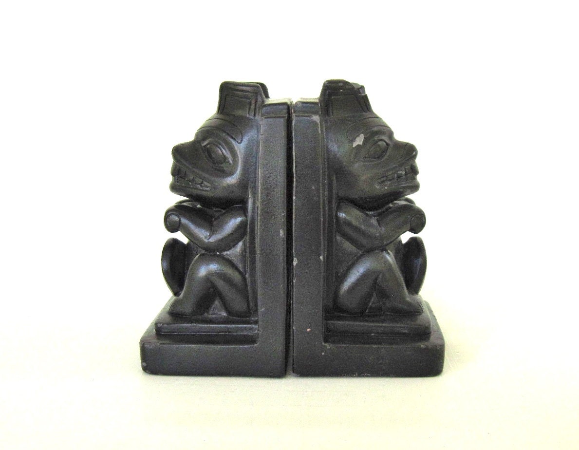 Tiki Book Ends Retro Hawaiian Bookends Black Plaster asis