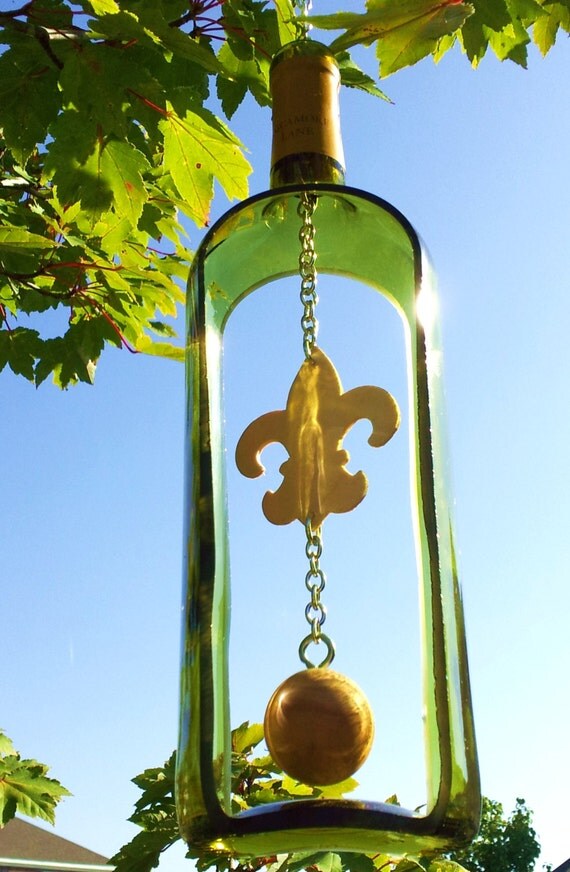 Items Similar To Yellow Fleur De Lis Wine Bottle Wind Chime On