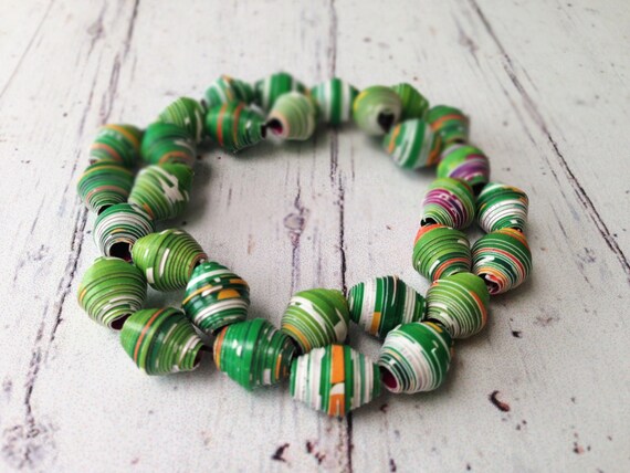 Eco Friendly Bracelet Handmade Green Paper Bead Bracelet Recycled Beads Jewelry