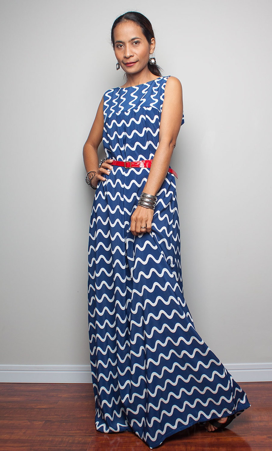 Summer maternity Maxi Dress Sleeveless Blue dress  Happy